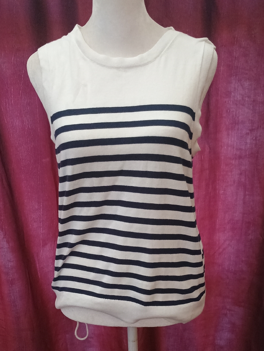 J. Crew White and Navy Striped Sleeveless Knit Tank